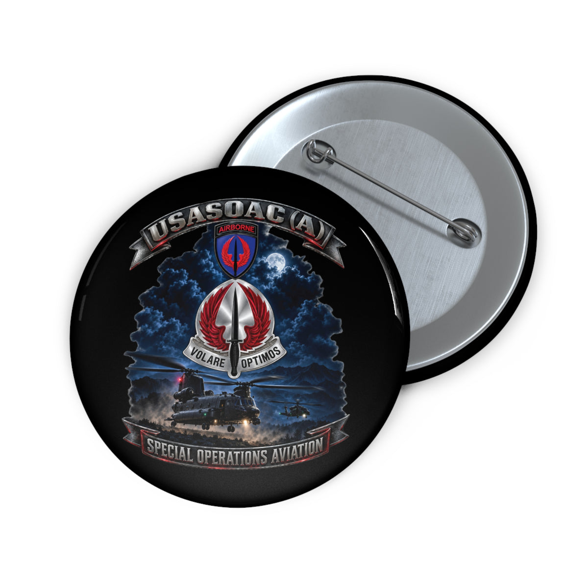 Custom Pin Buttons - USA Special Operations Aviation Command (Airborne) - SSI, DUI with Scene - 3D - Enhanced