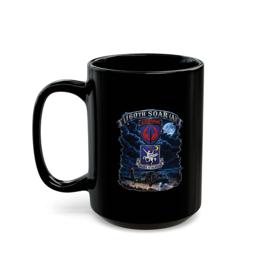 Black Mug  (15oz) - USASOAC - SSI, 160th Special Operations Regiment Airborne  DUI with Scene Blackhawk - 3D - Enhanced