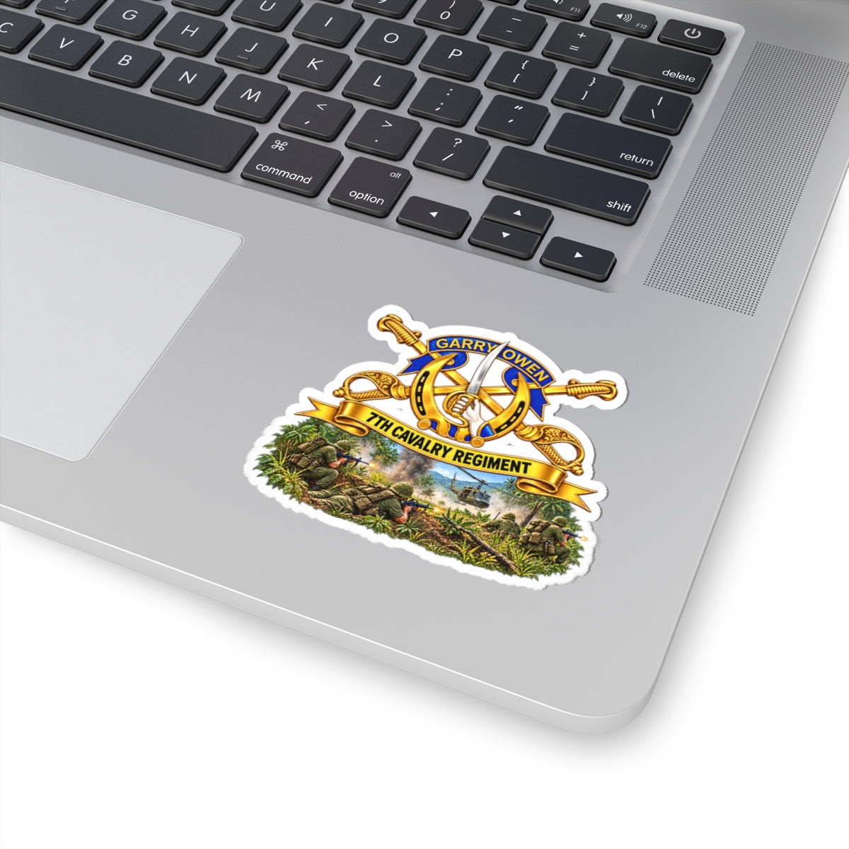 Kiss-Cut Stickers - 7th Cavalry Regiment - DUI, Br, Ribbon w  Battle of Ia drang Valley Scene - Vietnam - 3D - Transparent