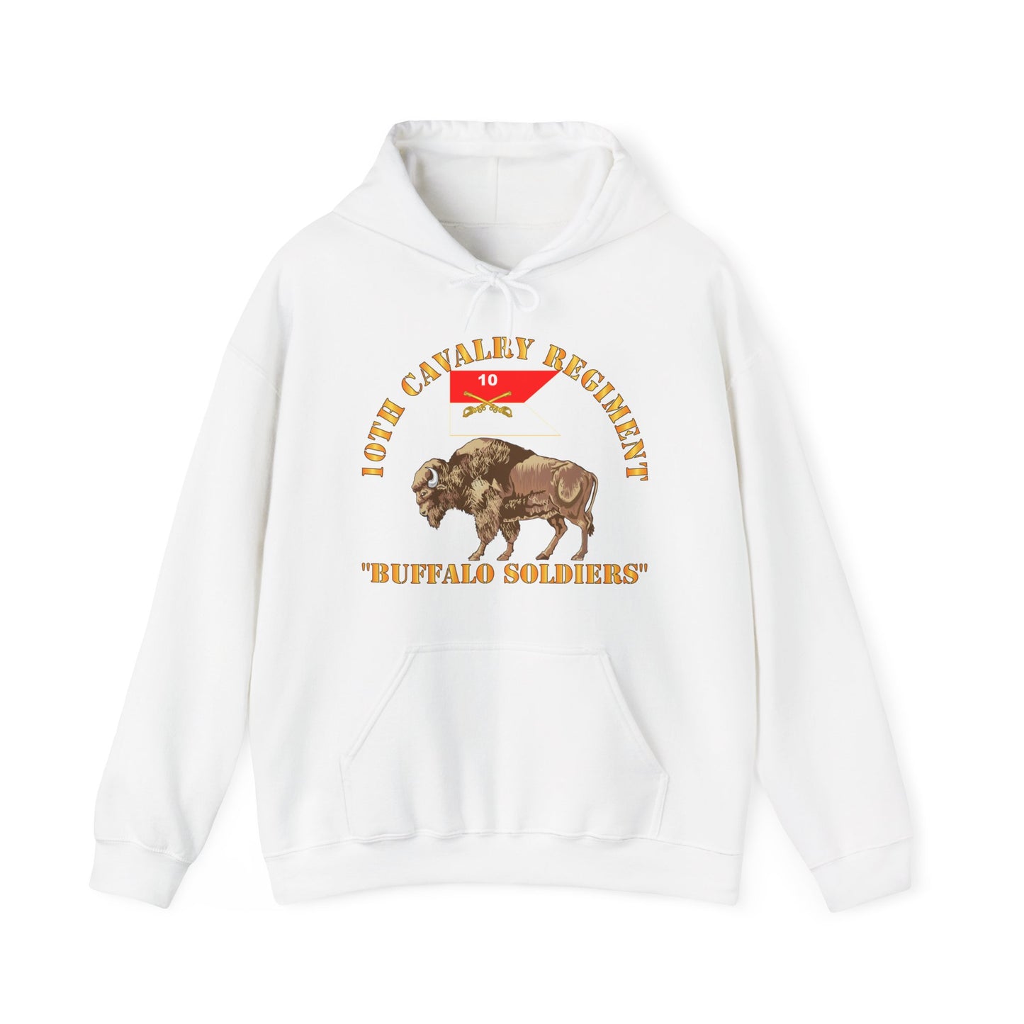 Unisex Heavy Blend Hooded Sweatshirt - Army - 10th Cavalry Regiment - Buffalo Soldiers w 10th Cav Guidon