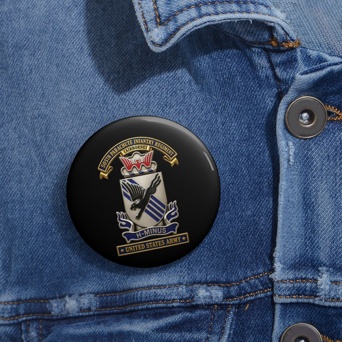 Custom Pin Buttons - Army - 505th Parachute Infantry Regiment (PIR) - DUI - United States Army - 3D - Enhanced