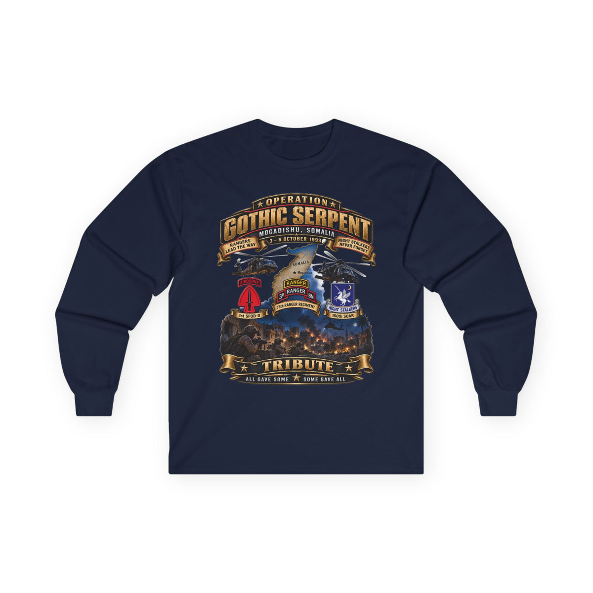 Unisex Ultra Cotton Long Sleeve Tee - Operation Gothic Serpent - Mogadishi, Somalia - 3-6 Oct 1993 Tribute - 3D - Enhanced