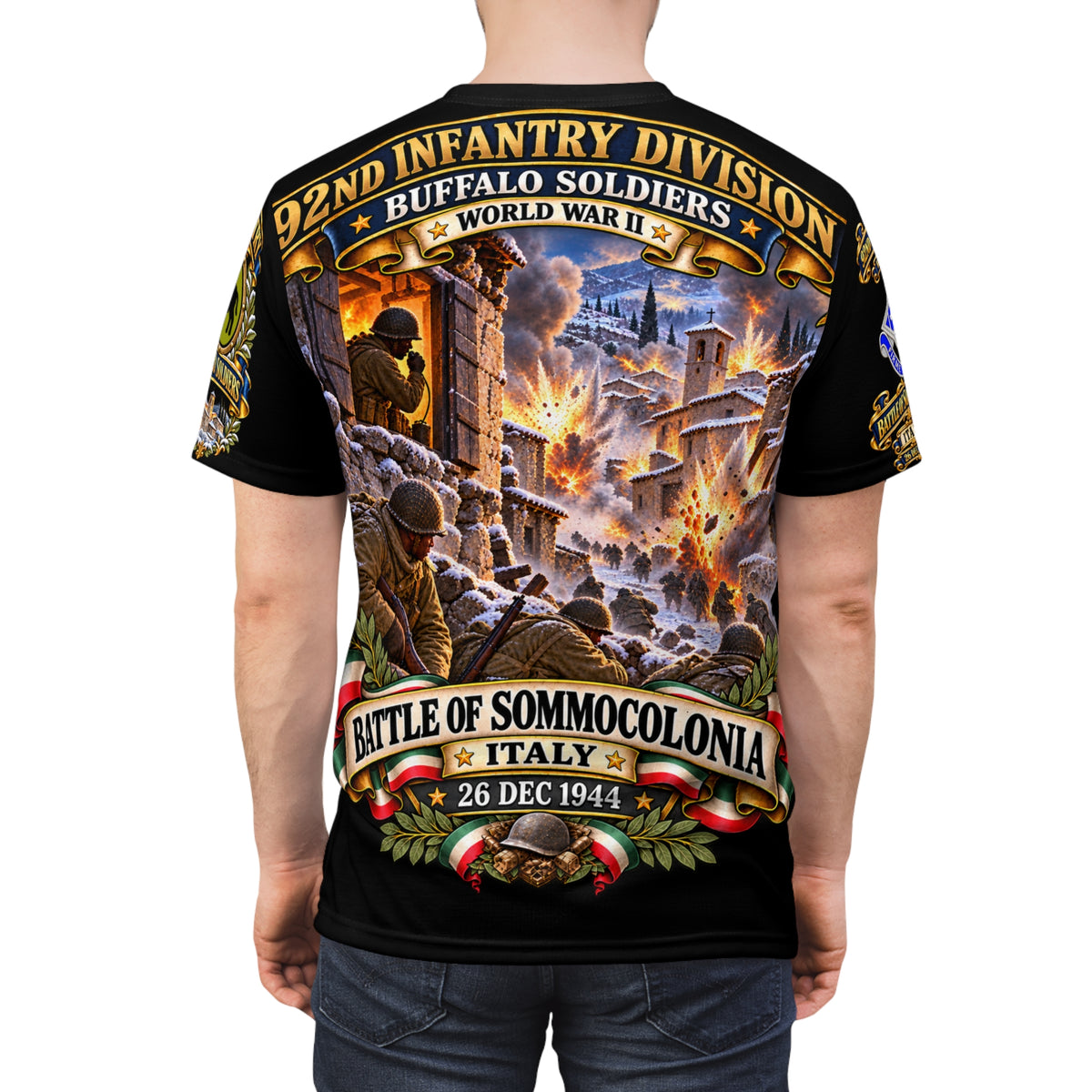 92nd Infantry Division (Buffalo Soldiers) - Battle for Sommocolonia, Italy, on December 26, 1944 - Tribute Tee - “Defending Allied forces in the Serchio Valley, Italy”