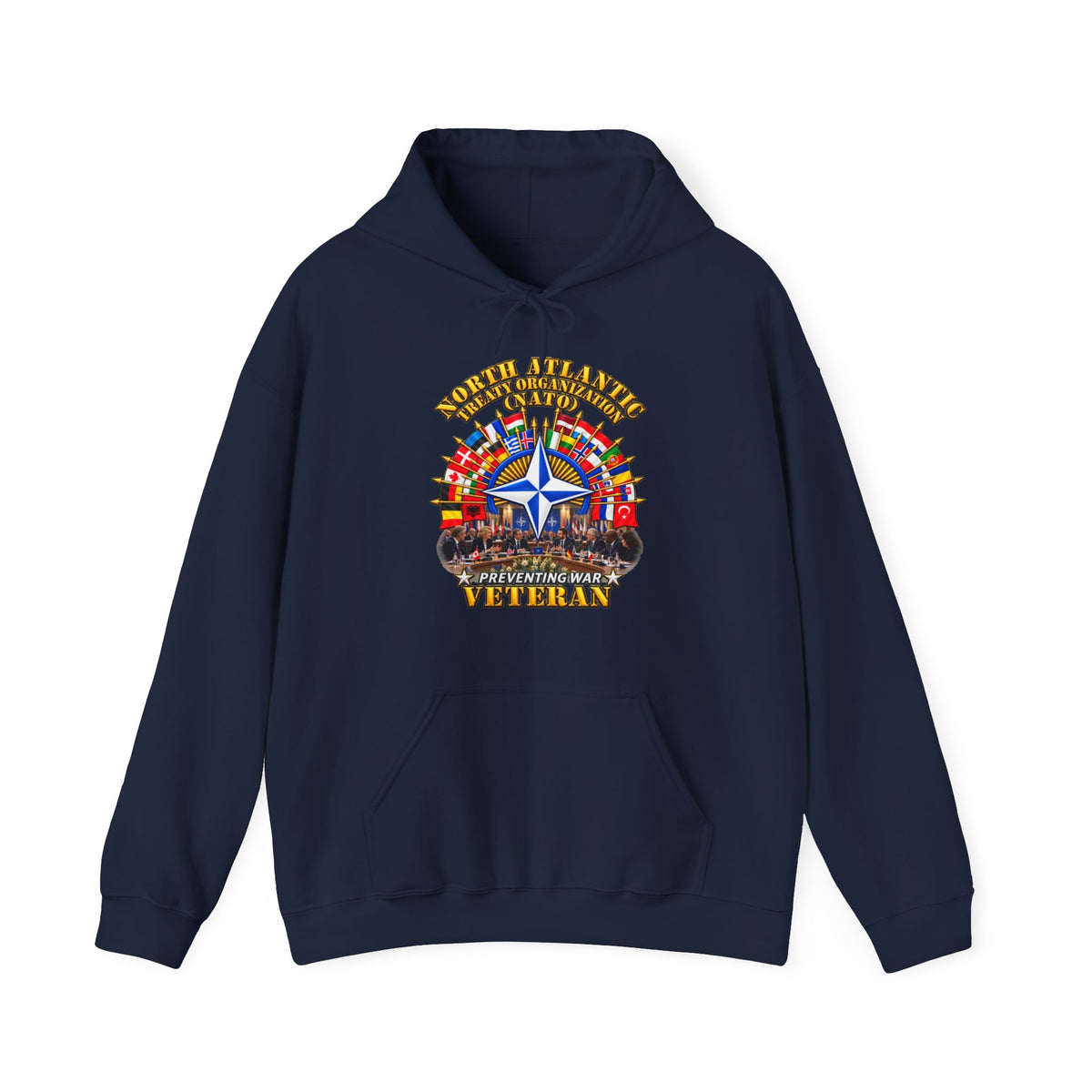 Hoodie — NATO - Polished NATO Veteran - with flags - Meeting Scene - 3D - Transparent