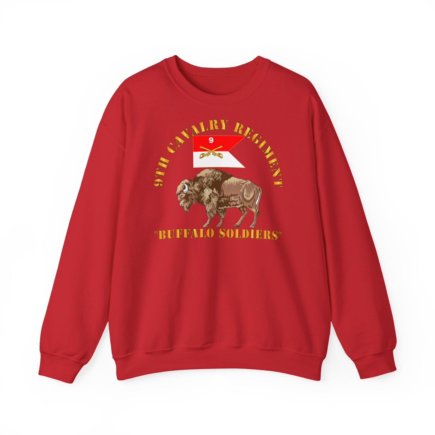 Crewneck Sweatshirt - Army - 9th Cavalry Regiment - Buffalo Soldiers w 9th Cav Guidon