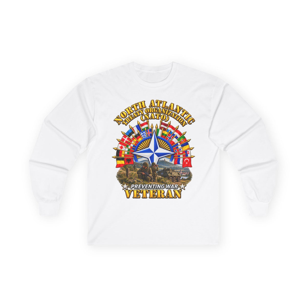 Unisex Ultra Cotton Long Sleeve Tee - NATO - Polished NATO Veteran - with flags - Military Scene - 3D - Transparent