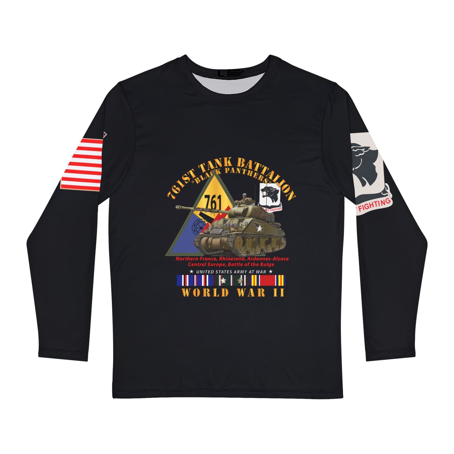 Men's Long Sleeve Shirt (AOP) - 761st Tank Battalion - WWII - Black Panthers