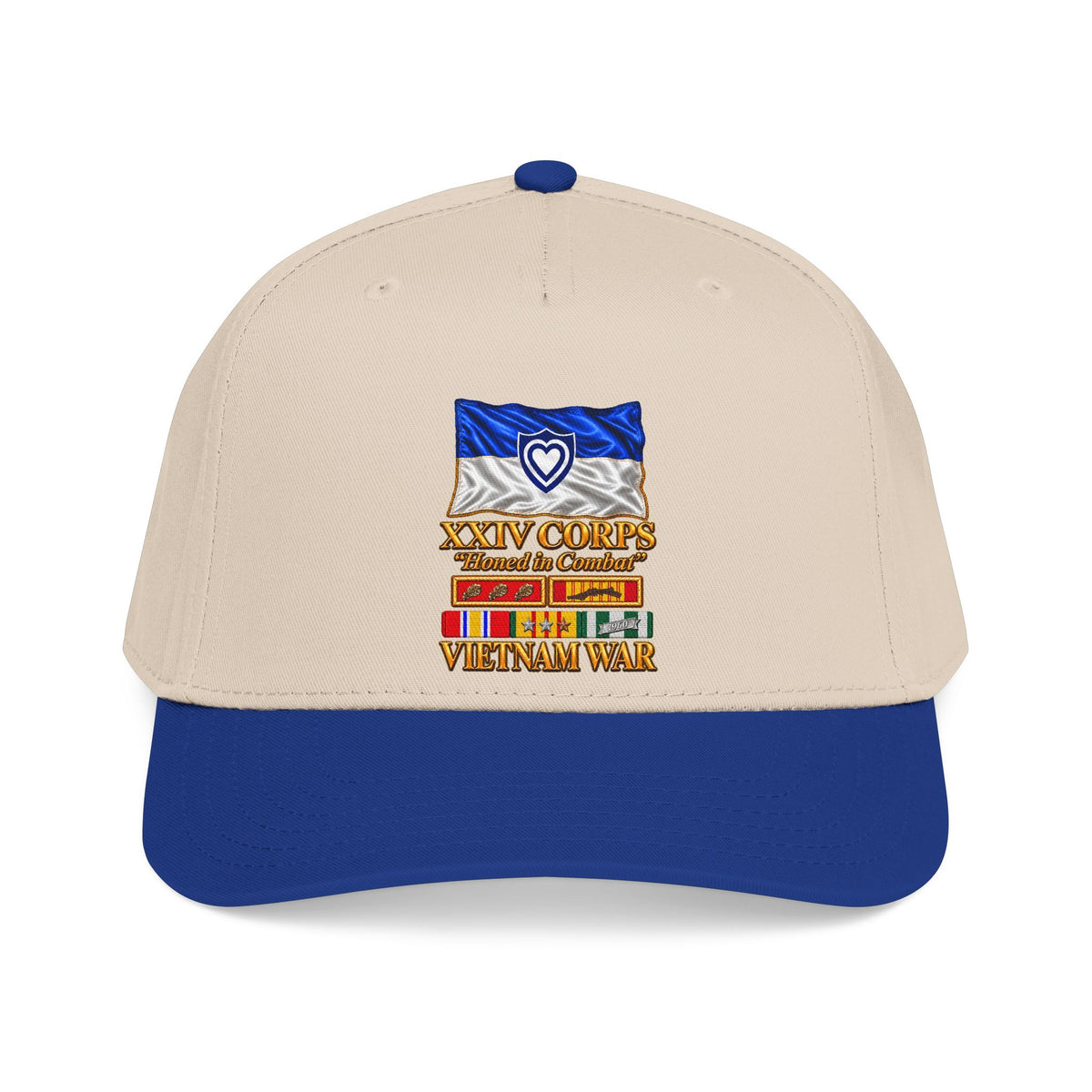 Mid Profile Baseball Cap - Army - XXIV Corps Flag - Waving - Ribbons - Meritorious Awards - Vietnam War - 3D - Transparent
