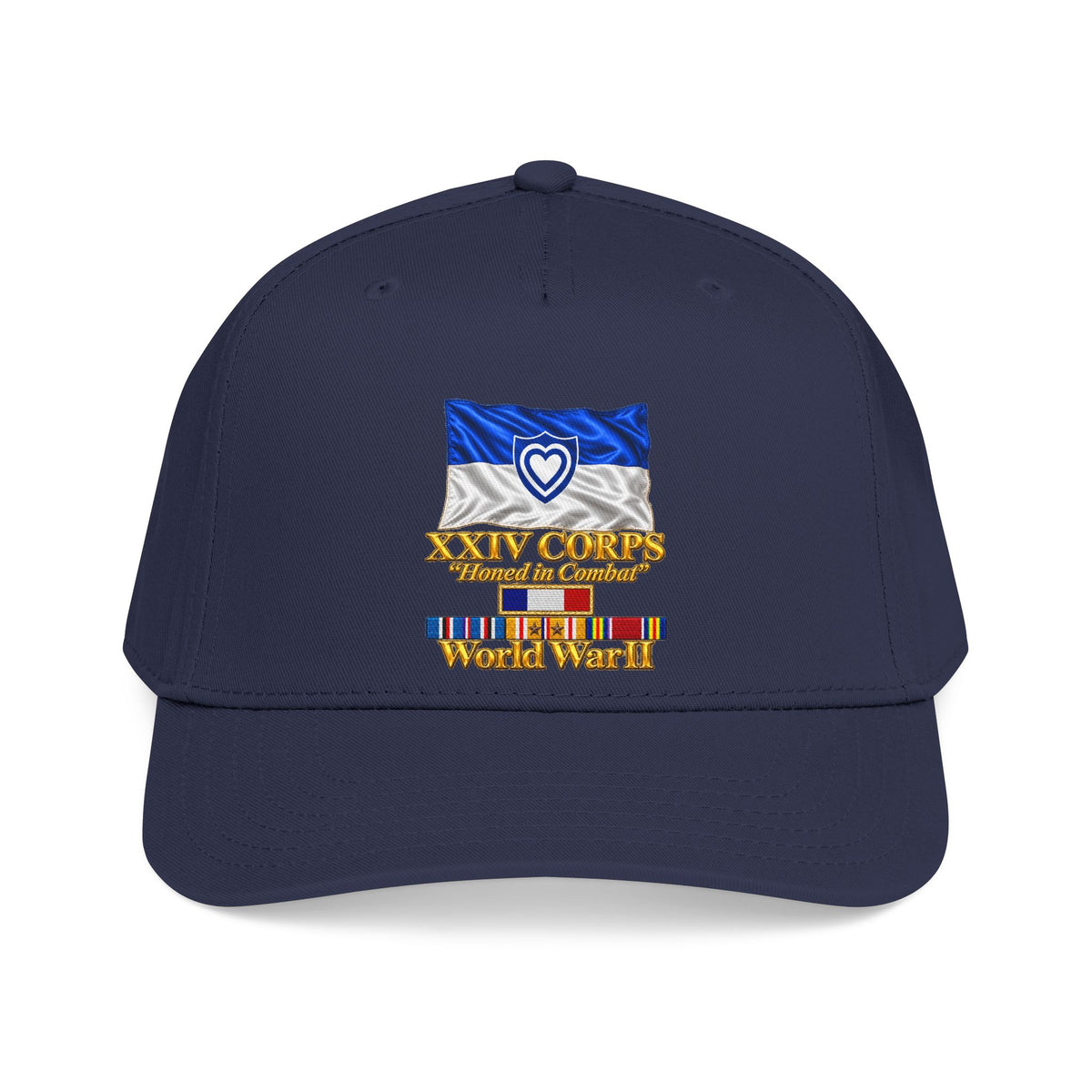 Mid Profile Baseball Cap - Army - XXIV Corps Flag - Waving - Ribbons - World War II - 3D - Transparent