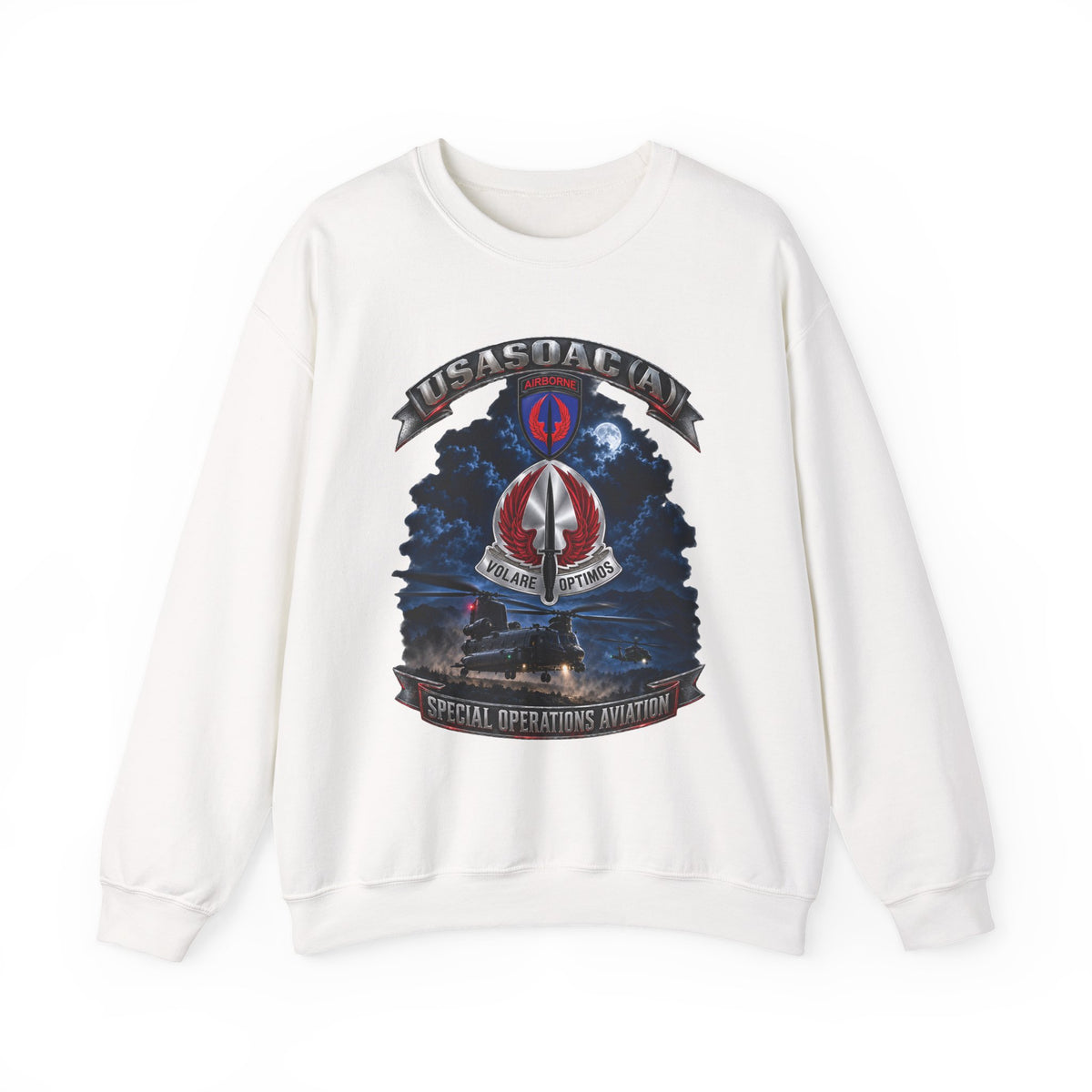 Crewneck Sweatshirt - USA Special Operations Aviation Command (Airborne) - SSI, DUI with Scene - 3D - Enhanced