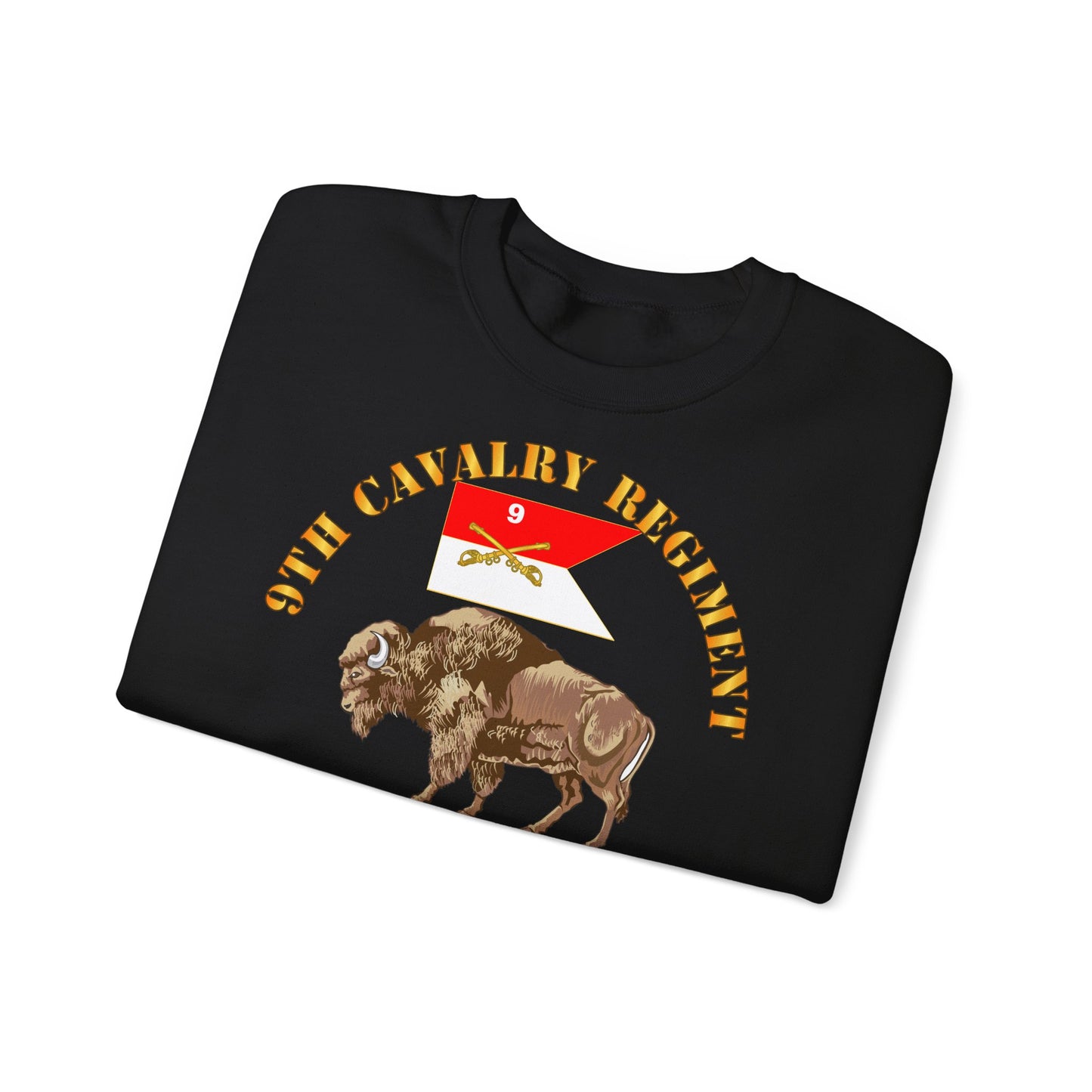 Crewneck Sweatshirt - Army - 9th Cavalry Regiment - Buffalo Soldiers w 9th Cav Guidon