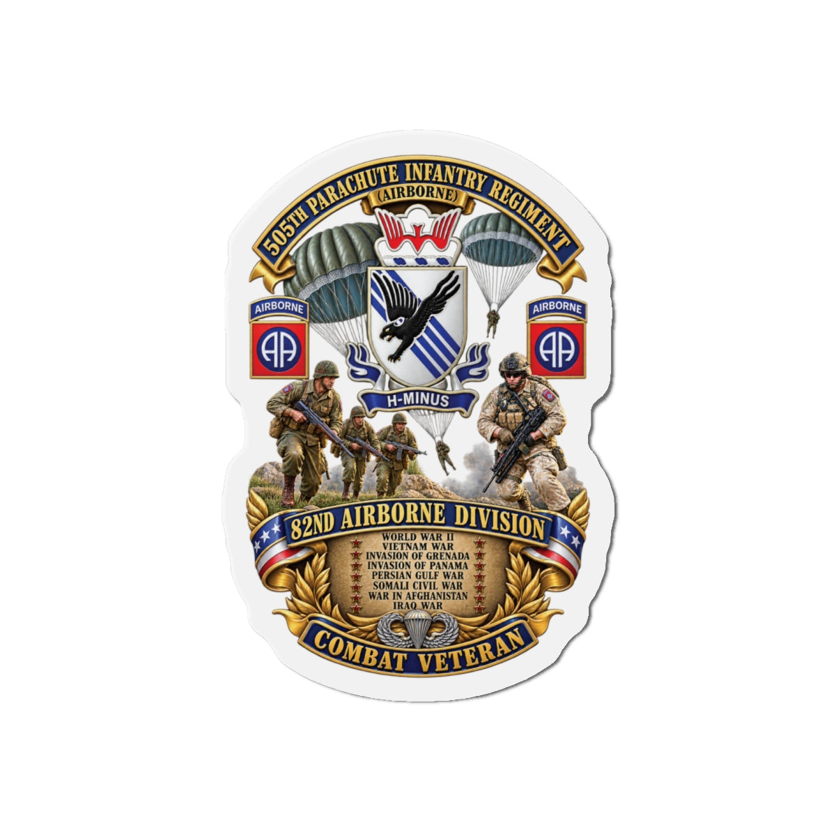 Die-Cut Magnets — Army - Combat Vet w 505th PIR - 82nd Airborne  w Campaigns - Soldiers - SSI - 3D - Enhanced
