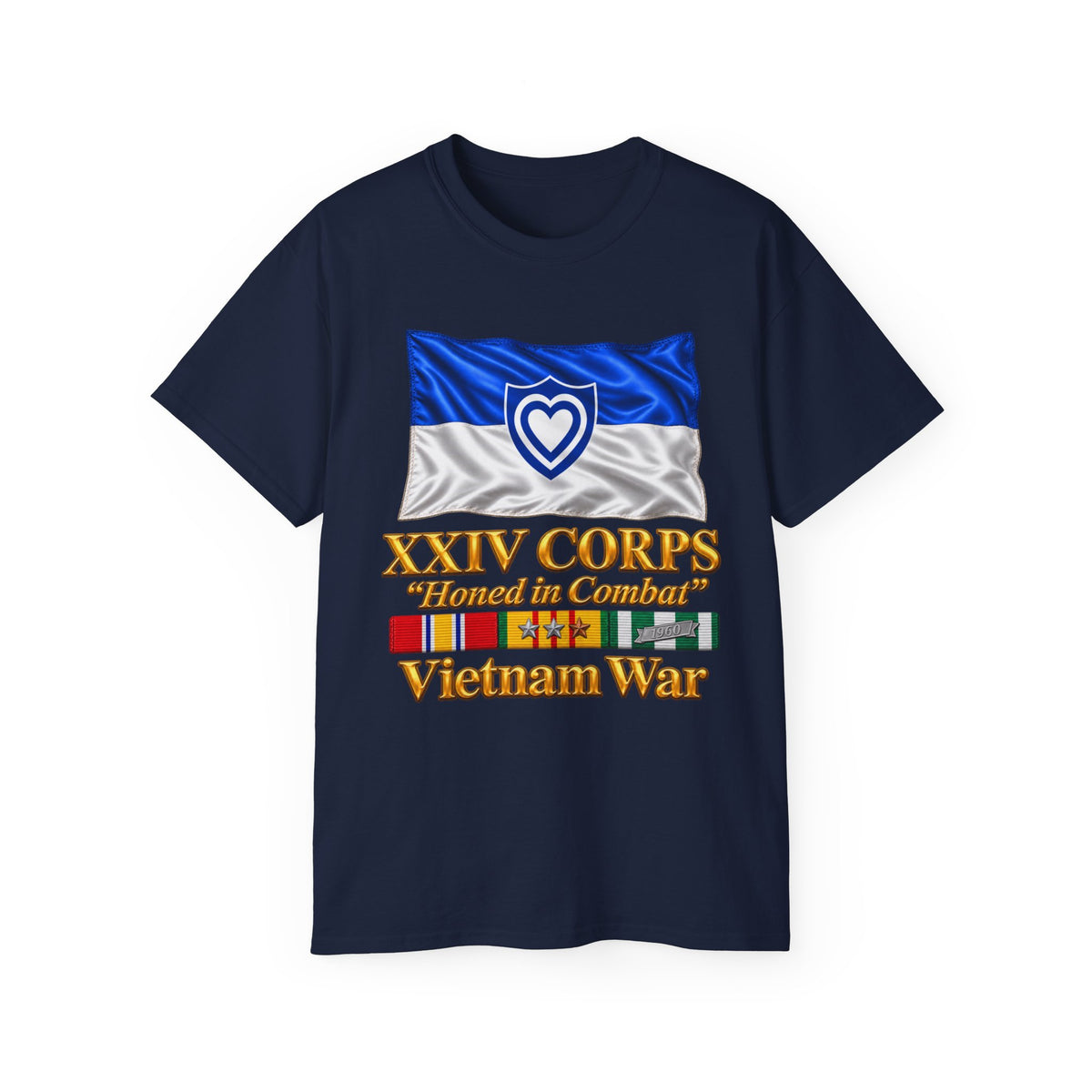 Unisex Ultra Cotton Tee - Army - XXIV Corps Flag - Waving - Ribbons - Vietnam War - 3D - Transparent