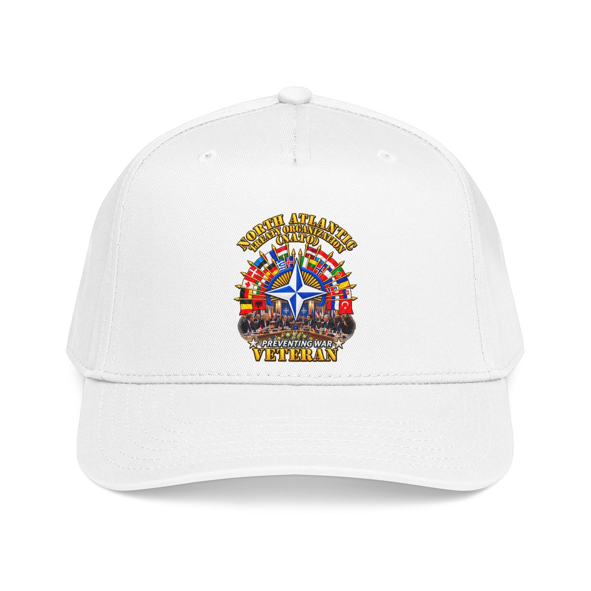 Mid Profile Baseball Cap - NATO - Polished NATO Veteran - with flags - Meeting Scene - 3D - Transparent