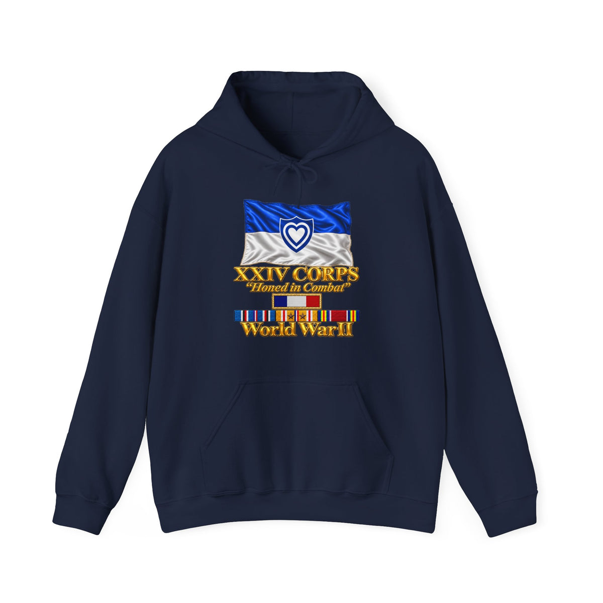 Hoodie — Army - XXIV Corps Flag - Waving - Ribbons - World War II - 3D - Transparent