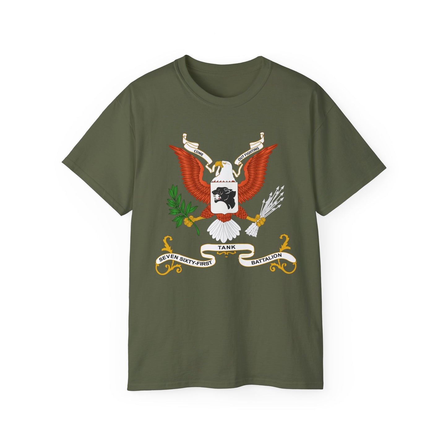 Unisex Ultra Cotton Tee - Army - Regimental Colors - 761st Tank Batalion - Come Out Fighting