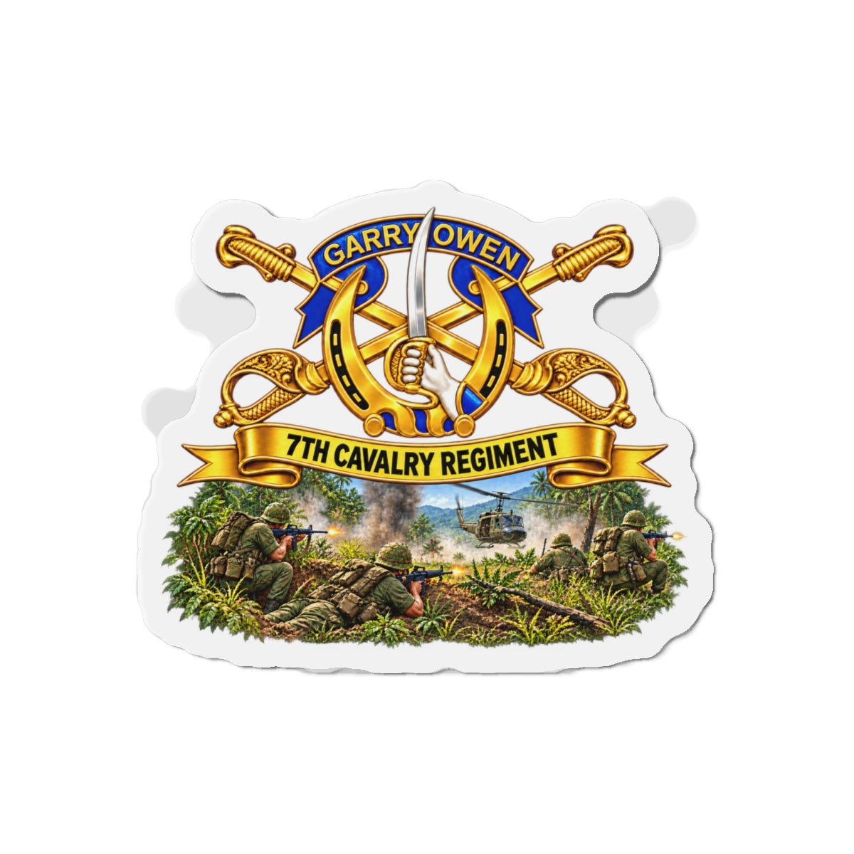 Die-Cut Magnets — 7th Cavalry Regiment - DUI, Br, Ribbon w  Battle of Ia drang Valley Scene - Vietnam - 3D - Transparent