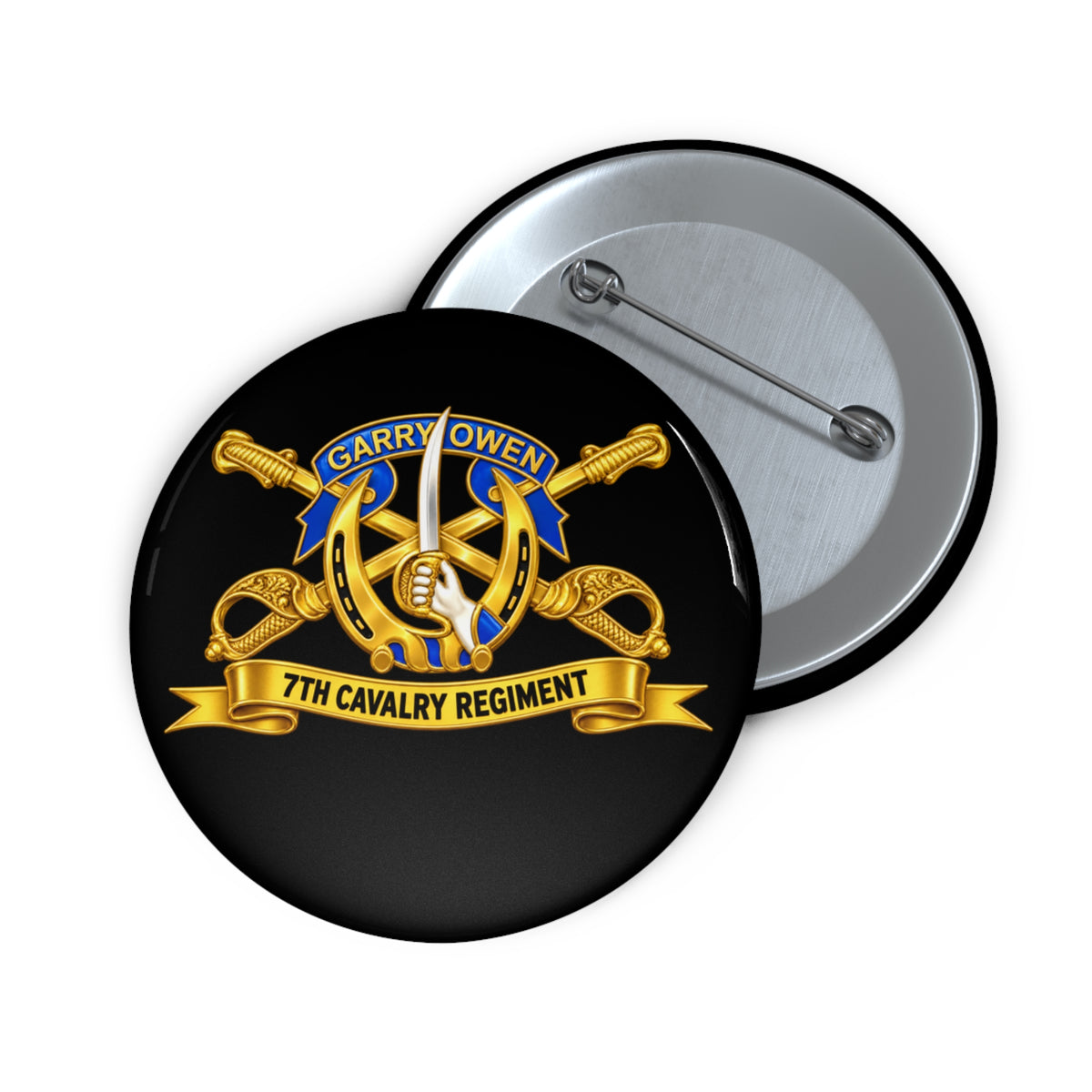Custom Pin Buttons - 7th Cavalry Regiment - DUI, Br, Ribbon wo Scene - 3D - Transparent