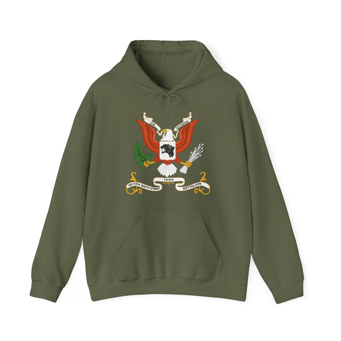 Unisex Heavy Blend Hooded Sweatshirt - Army - Regimental Colors - 761st Tank Battalion - Come Out Fighting