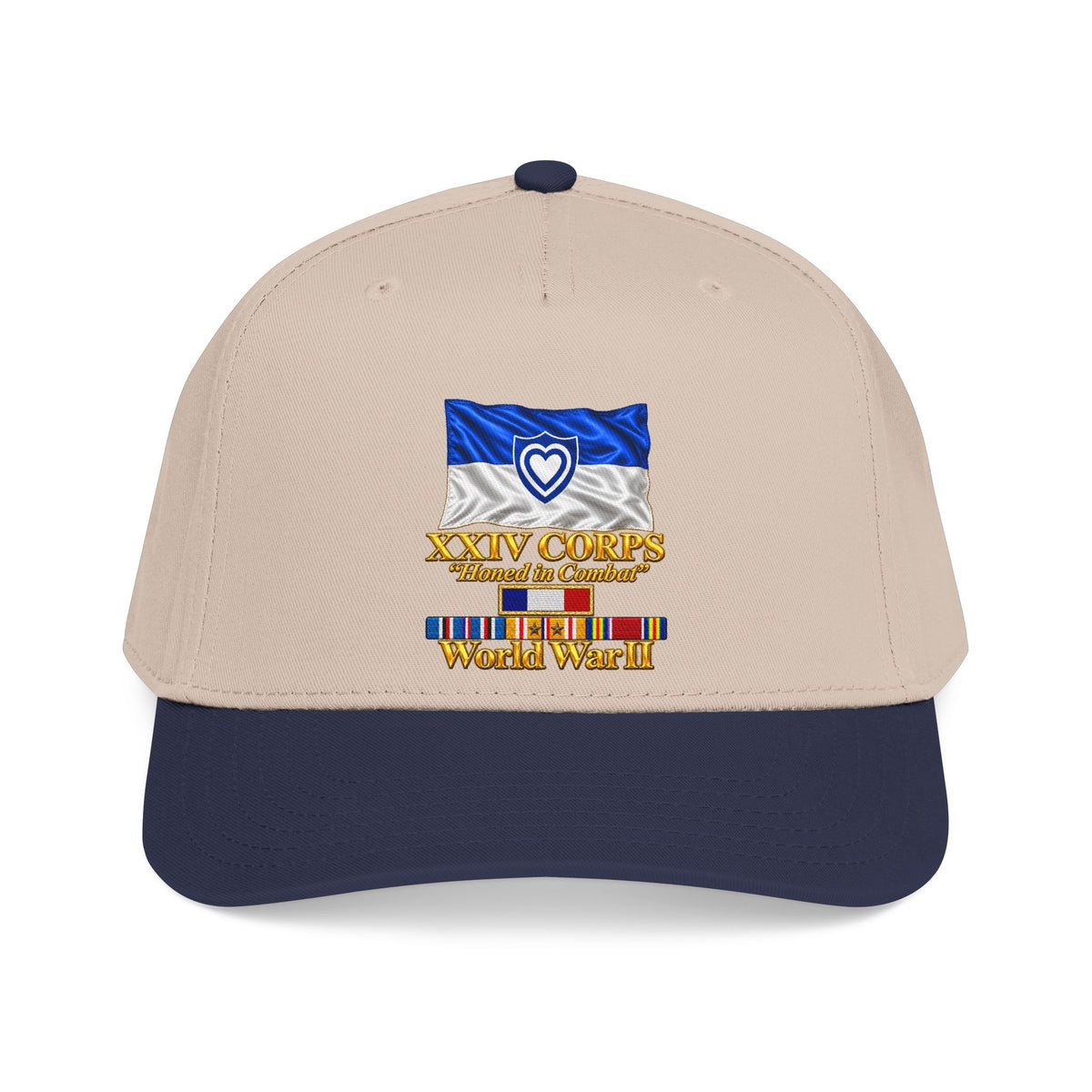 Mid Profile Baseball Cap - Army - XXIV Corps Flag - Waving - Ribbons - World War II - 3D - Transparent