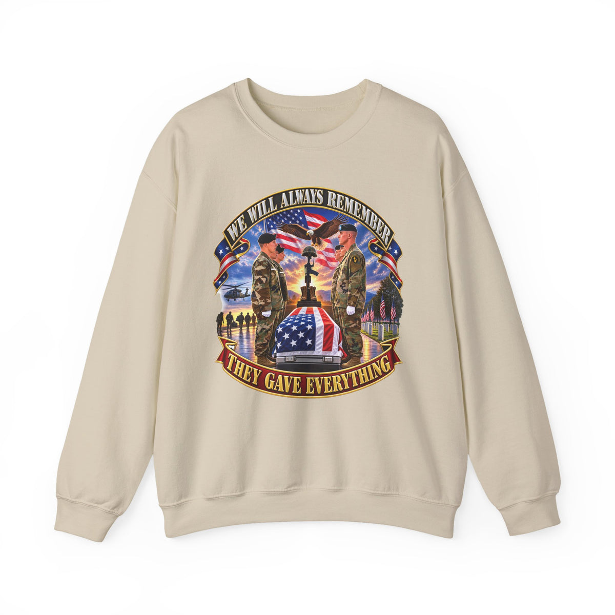 Crewneck Sweatshirt - Emblem - We Will Always Remember - They Gave Everything - 3D - Enhanced