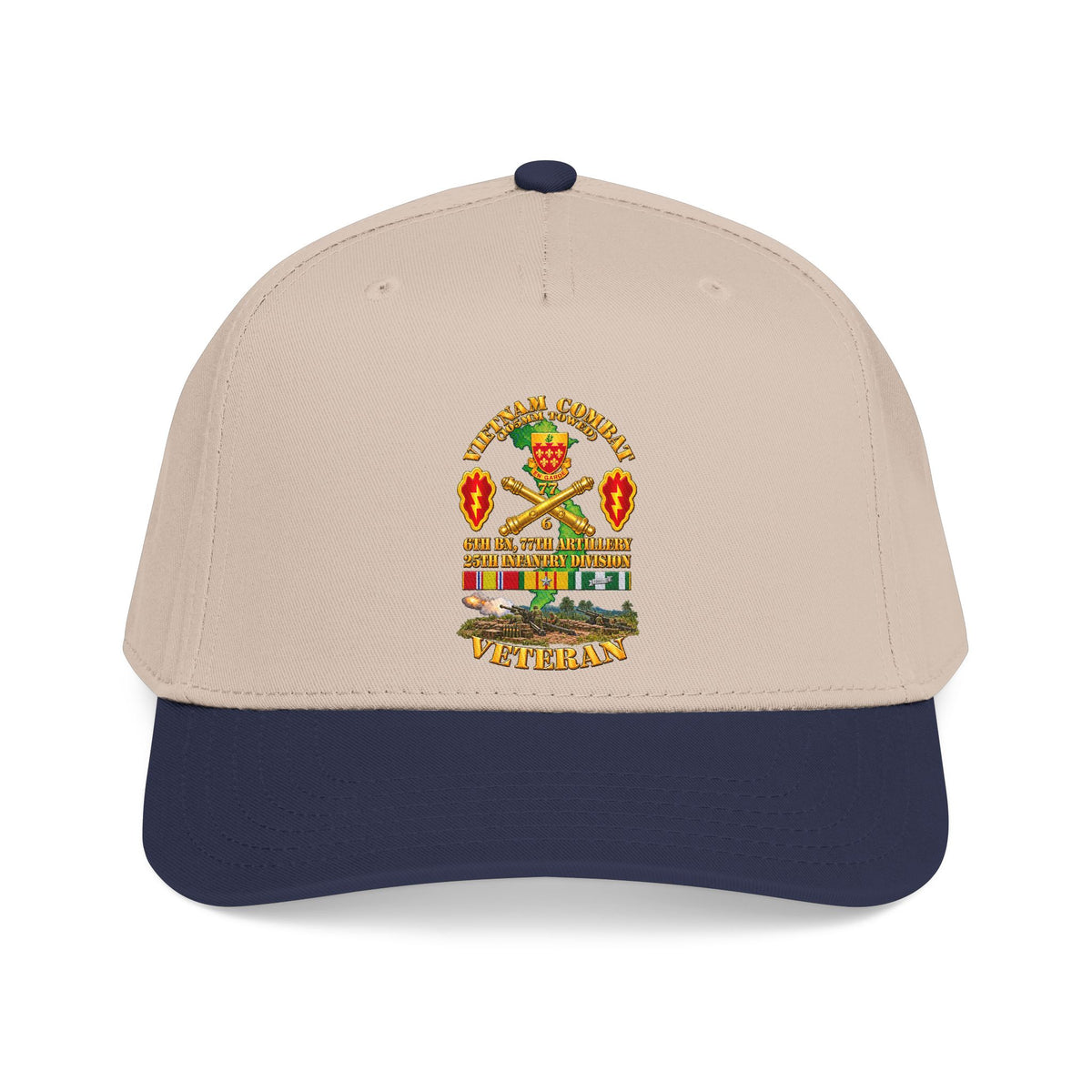 Mid Profile Baseball Cap - Army - Vietnam Combat Veteran w 6th Bn 77th Artillery DUI -25th Infantry Div w Fire Mission Scene - 3D - Transparent