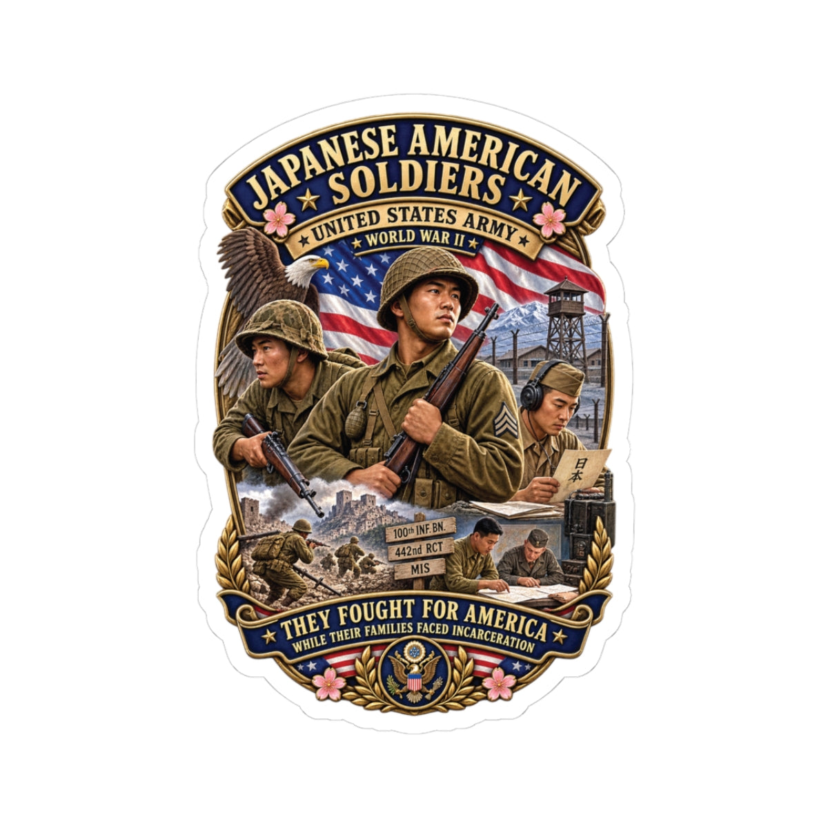 Kiss-Cut Stickers - Japanese American WWII Soldiers - 3D - Enhanced