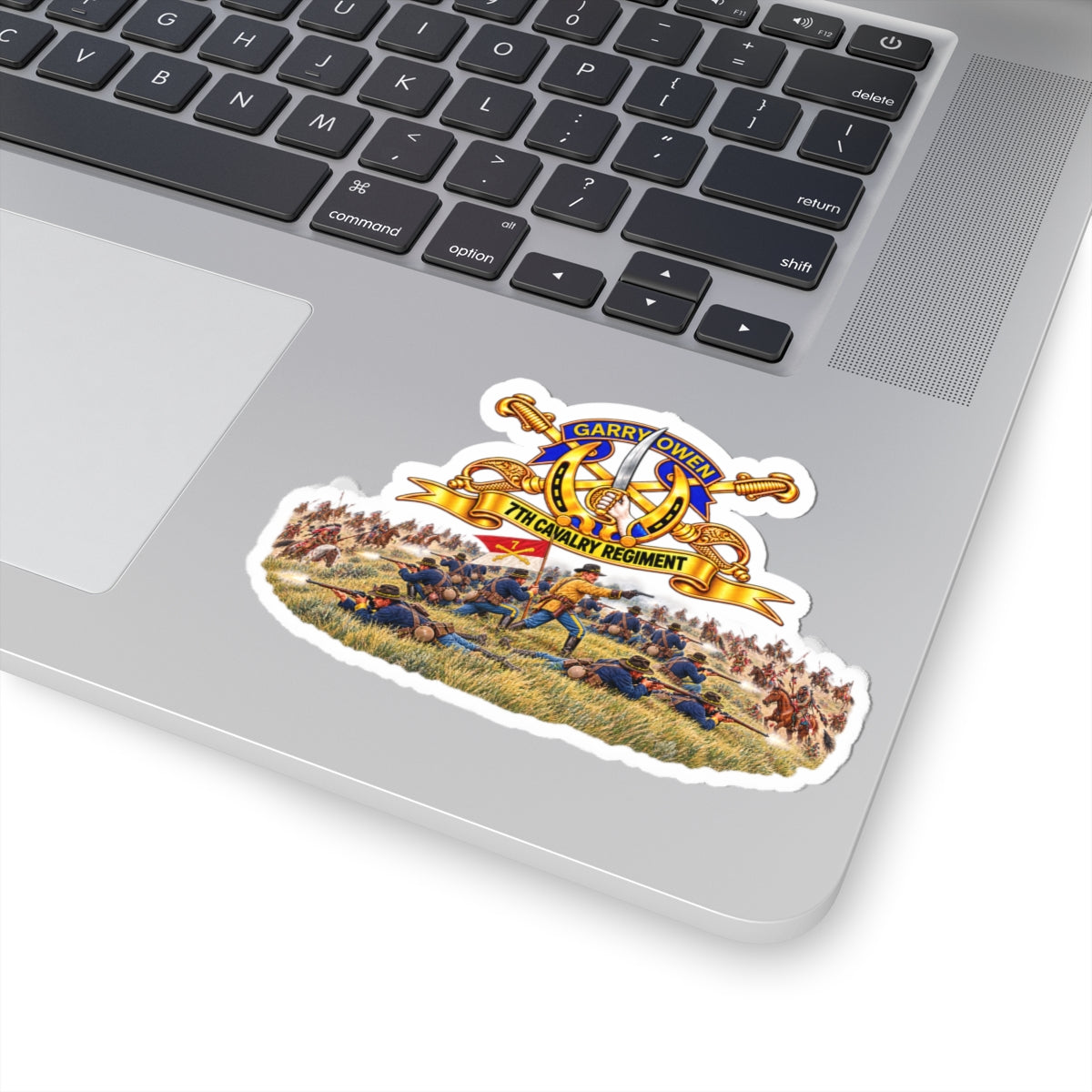 Kiss-Cut Stickers - 7th Cavalry Regiment - DUI, Br, Ribbon w  Battle of Little Big Horn Scene - 3D - Transparent
