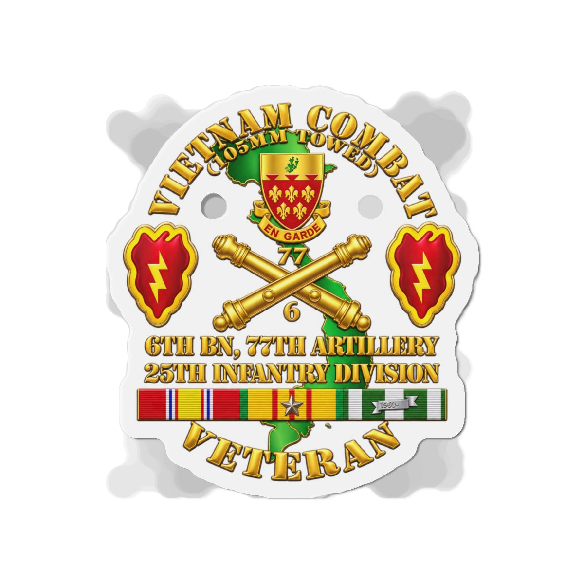 Die-Cut Magnets — Army - Vietnam Combat Veteran w 6th Bn 77th Artillery DUI -25th Infantry Div - 3D - Transparent