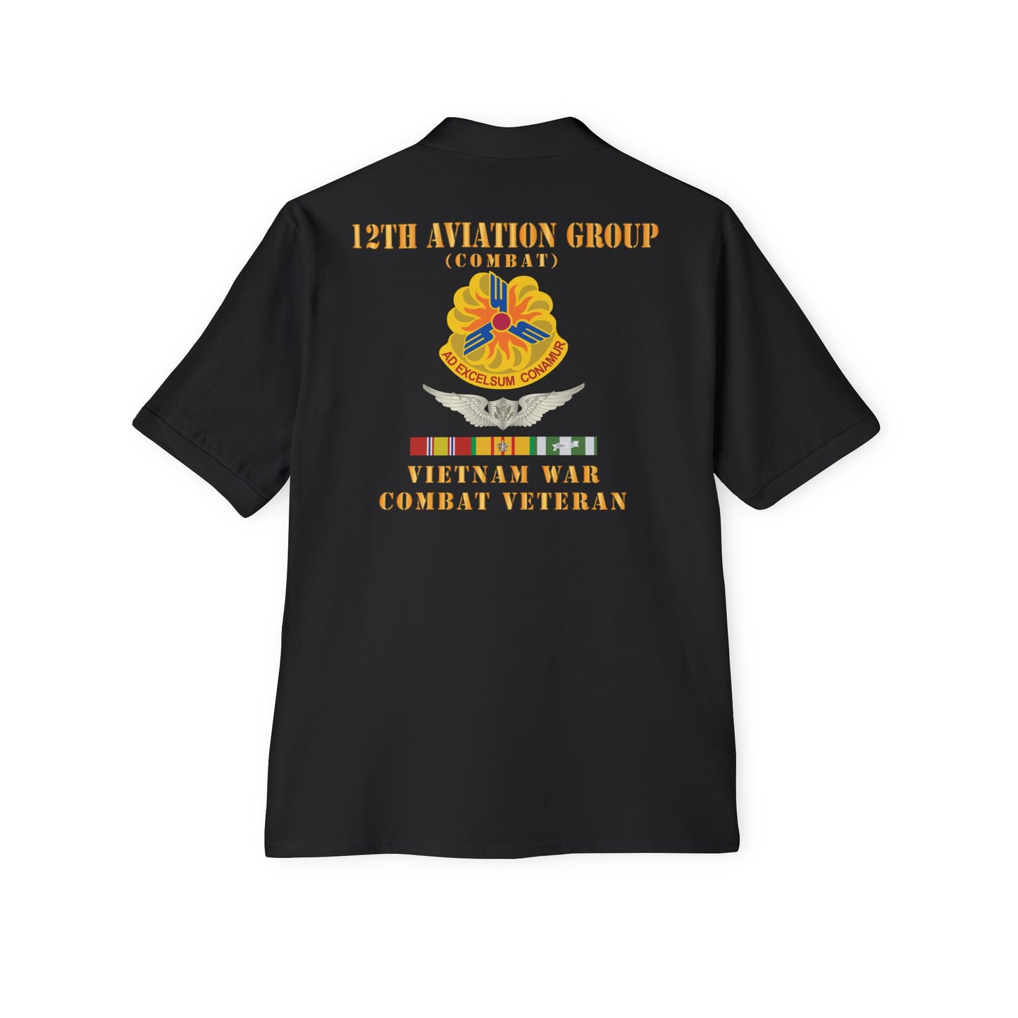 Men's Casual Piqué Polo - Army - 12th  AVN Group, Combat -  DUI - Aircrew, Vietnam War - Veteran VN SVC X 300