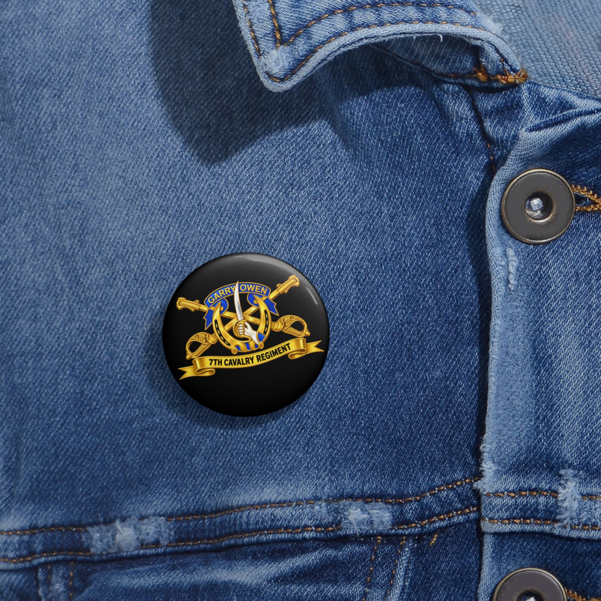 Custom Pin Buttons - 7th Cavalry Regiment - DUI, Br, Ribbon wo Scene - 3D - Transparent