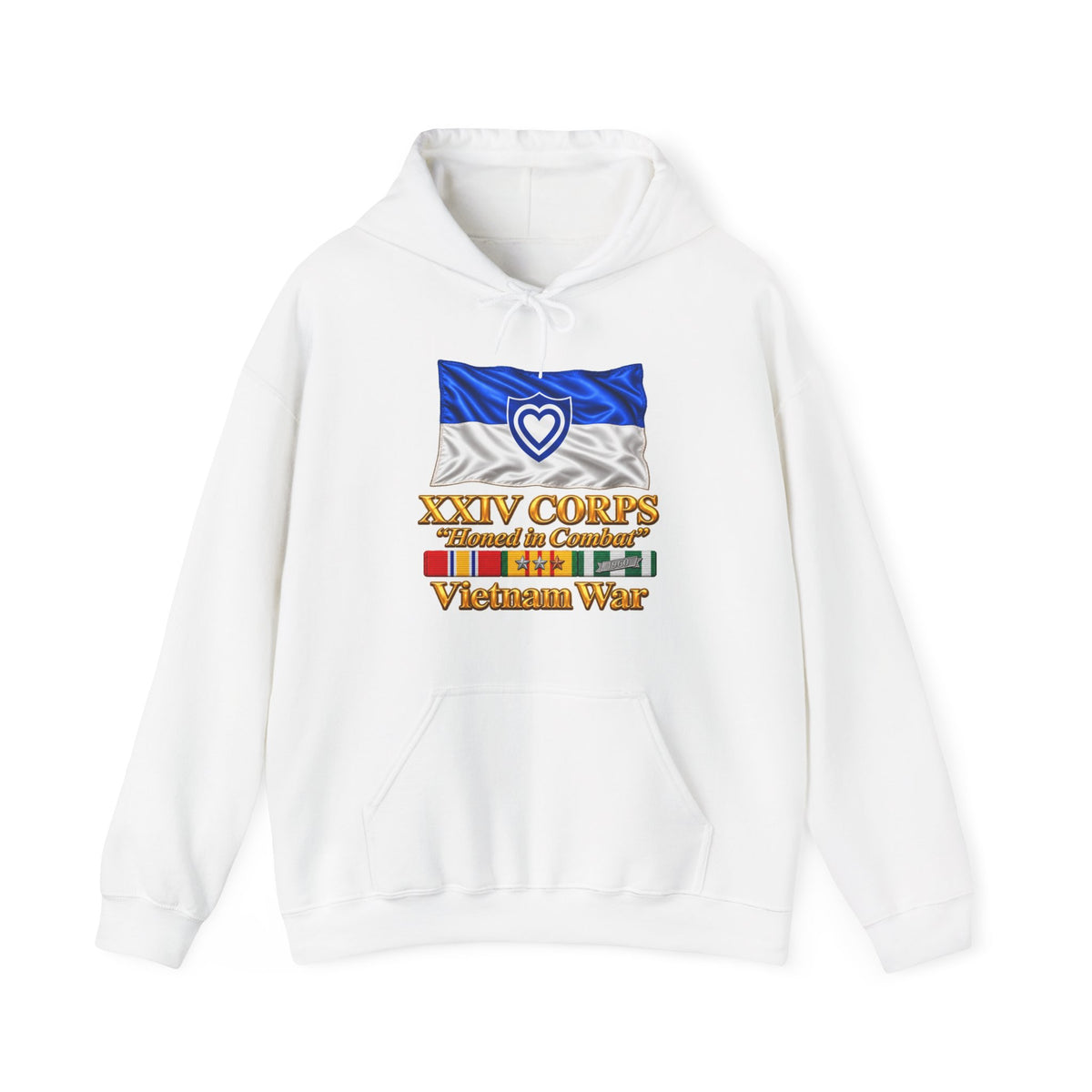 Hoodie — Army - XXIV Corps Flag - Waving - Ribbons - Vietnam War - 3D - Transparent