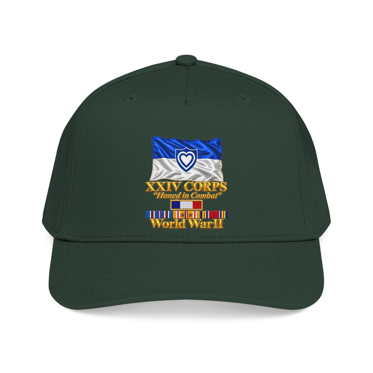 Mid Profile Baseball Cap - Army - XXIV Corps Flag - Waving - Ribbons - World War II - 3D - Transparent