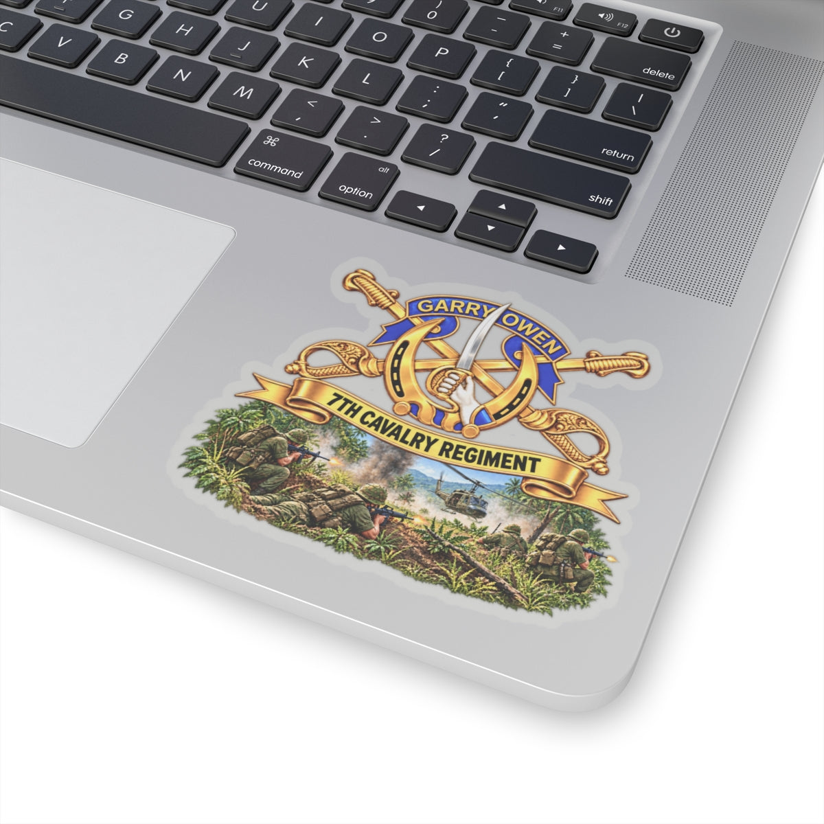 Kiss-Cut Stickers - 7th Cavalry Regiment - DUI, Br, Ribbon w  Battle of Ia drang Valley Scene - Vietnam - 3D - Transparent