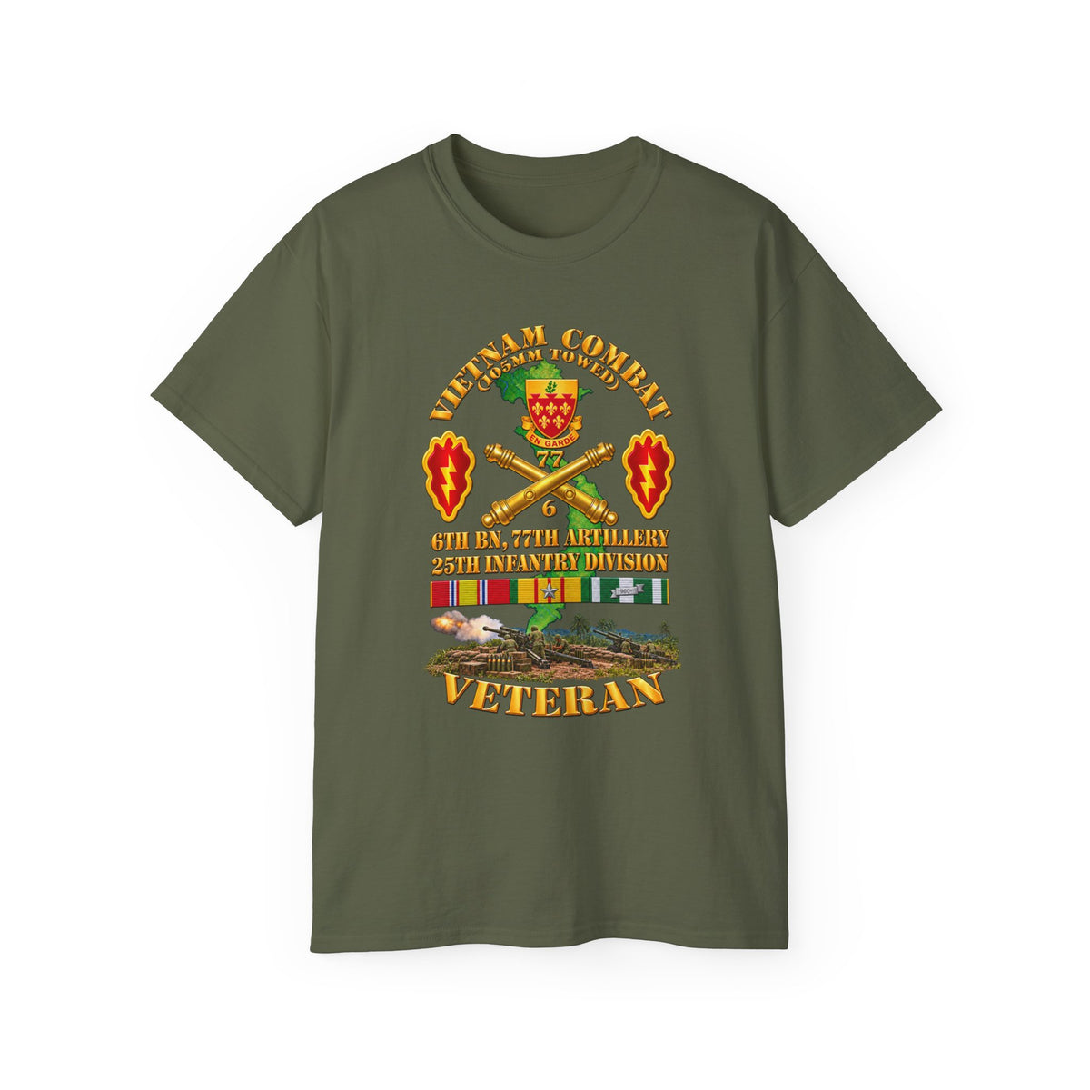 Unisex Ultra Cotton Tee - Army - Vietnam Combat Veteran w 6th Bn 77th Artillery DUI -25th Infantry Div w Fire Mission Scene - 3D - Transparent