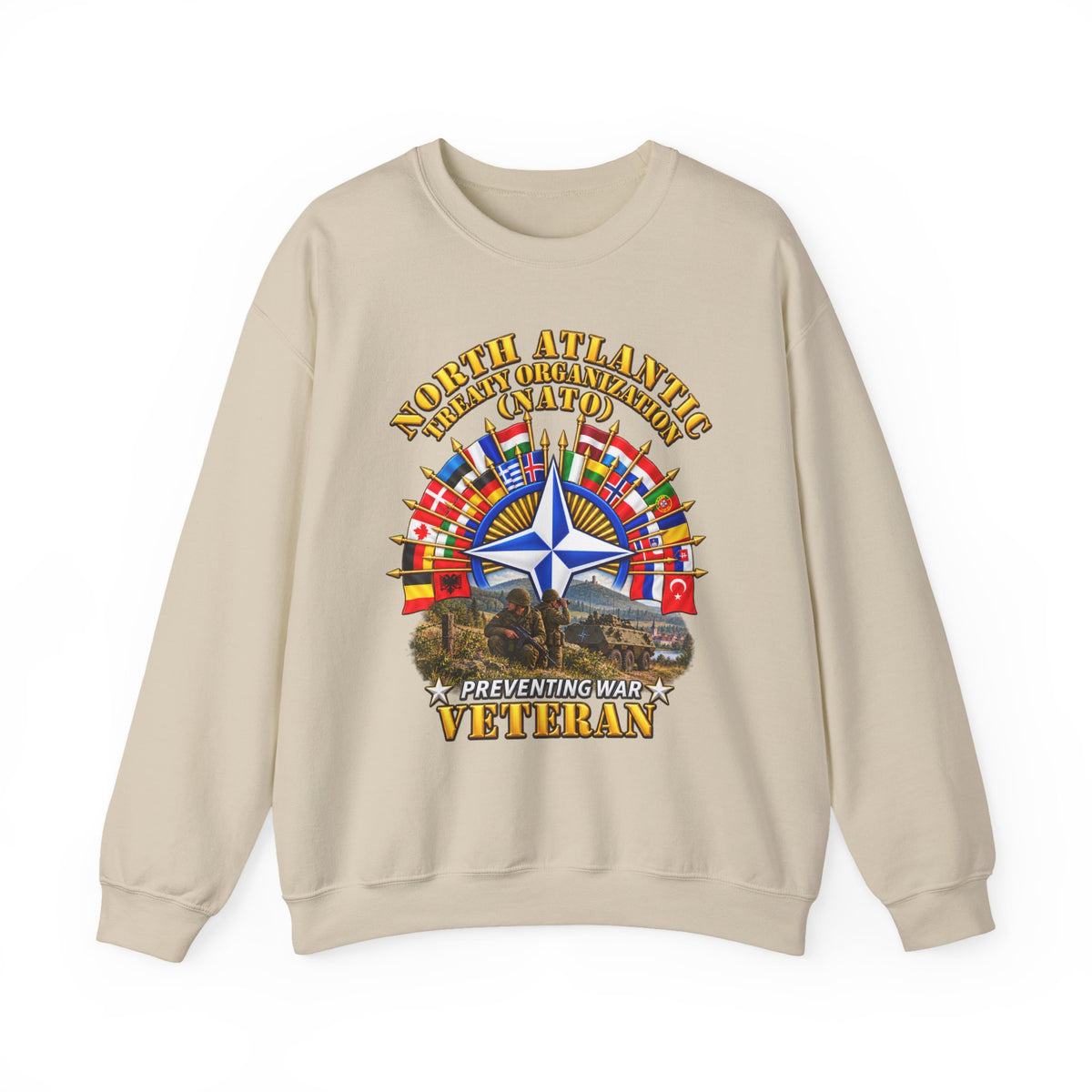 Crewneck Sweatshirt - NATO - Polished NATO Veteran - with flags - Military Scene - 3D - Transparent