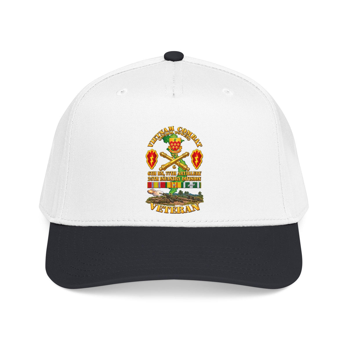 Mid Profile Baseball Cap - Army - Vietnam Combat Veteran w 6th Bn 77th Artillery DUI -25th Infantry Div w Fire Mission Scene - 3D - Transparent