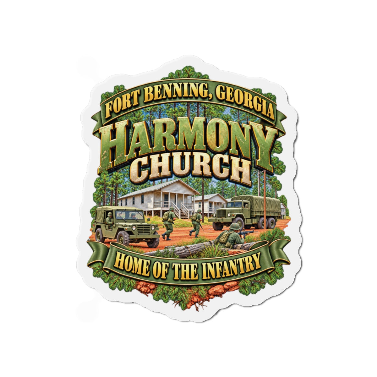 Die-Cut Magnets — Fort Benning, Georgia, Harmony Church - Home of the Infantry - 3D - Enhanced