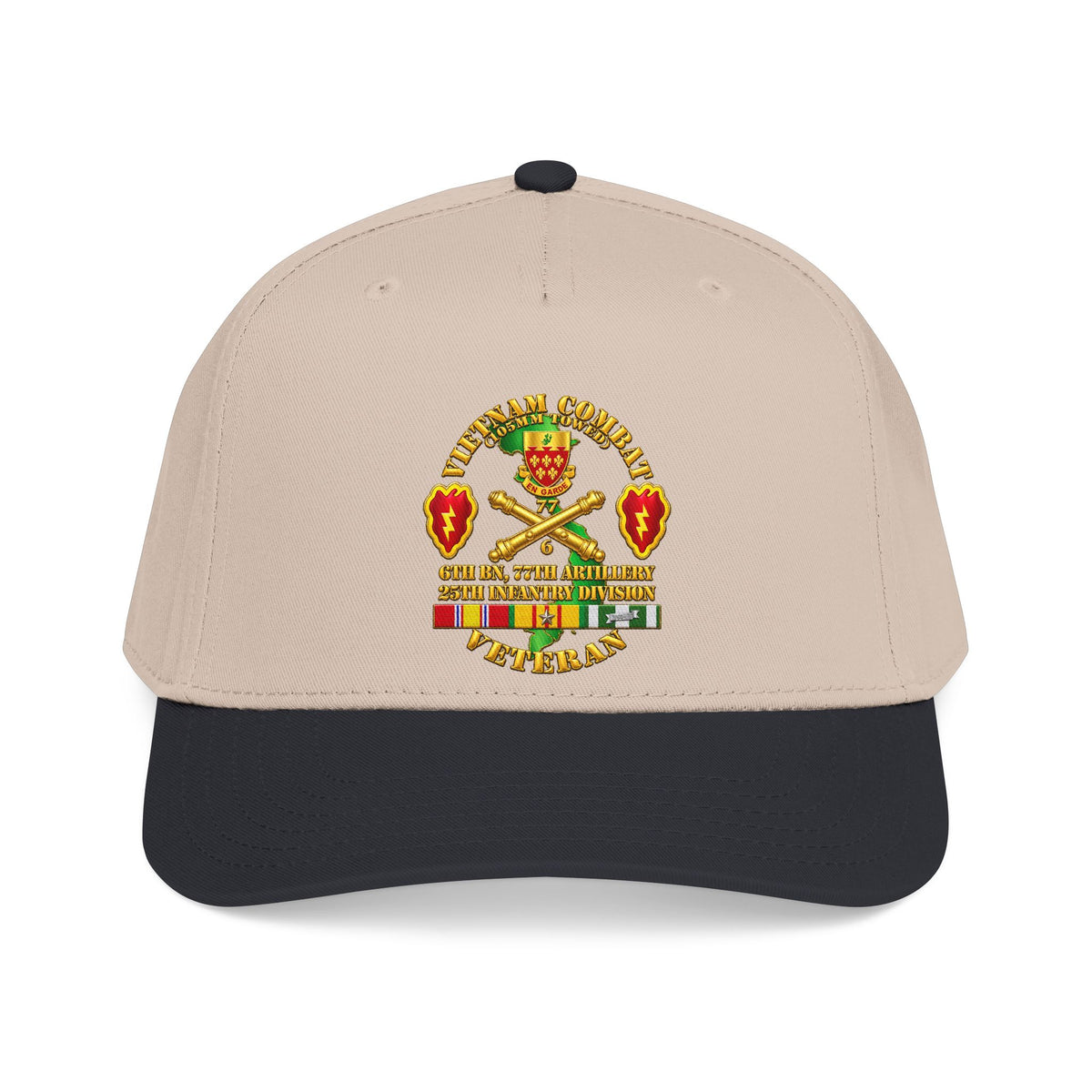 Mid Profile Baseball Cap - Army - Vietnam Combat Veteran w 6th Bn 77th Artillery DUI -25th Infantry Div - 3D - Transparent