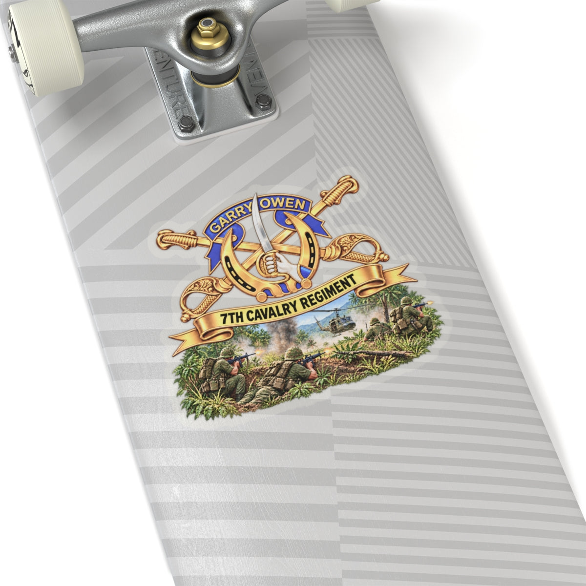 Kiss-Cut Stickers - 7th Cavalry Regiment - DUI, Br, Ribbon w  Battle of Ia drang Valley Scene - Vietnam - 3D - Transparent