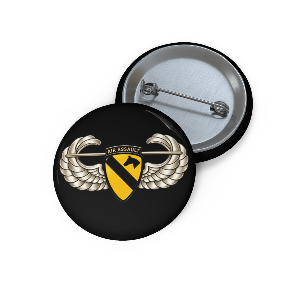 Custom Pin Buttons - 1st Cavalry Division w Air Assault Tab on Airborne Badge wo Txt - 3D - Transparent