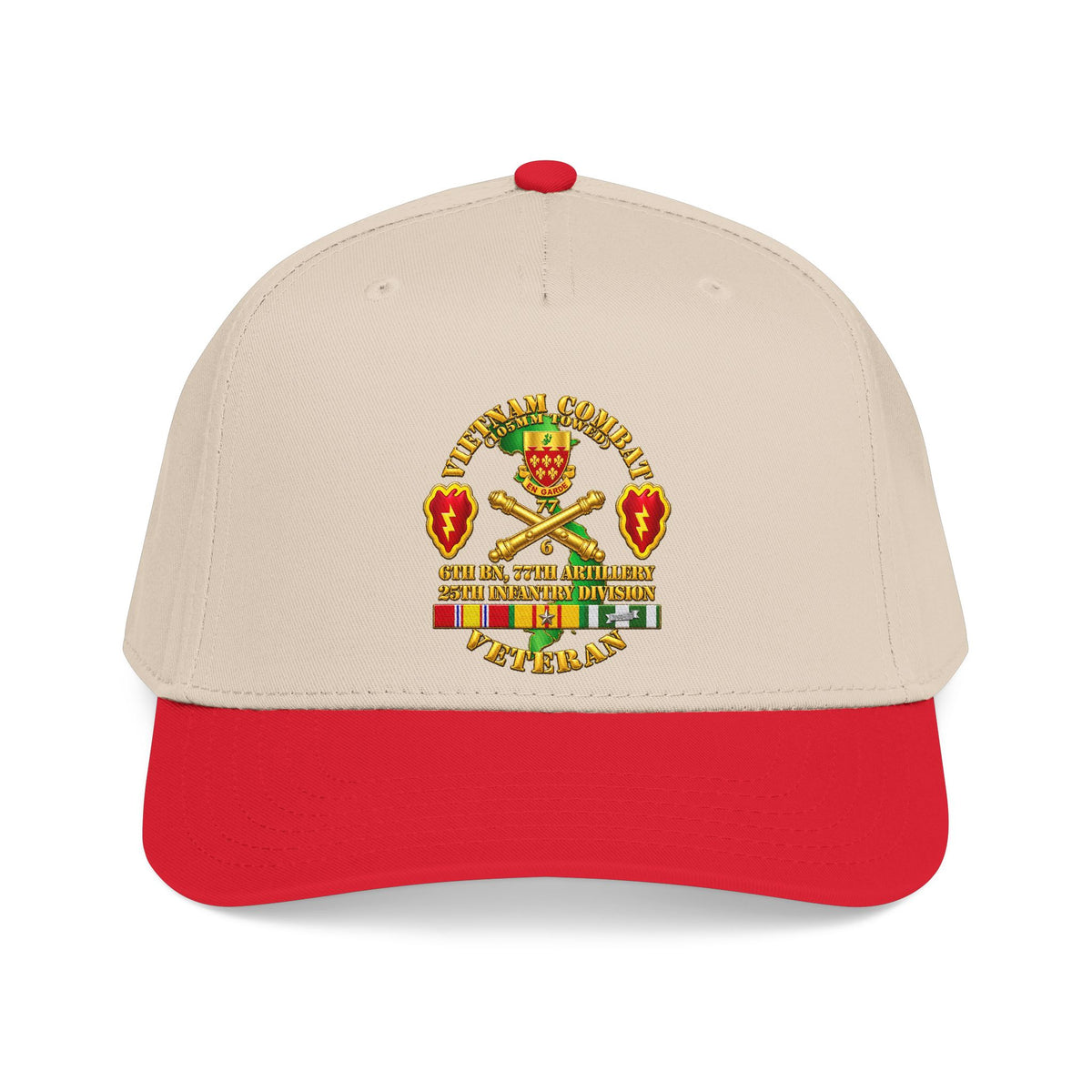 Mid Profile Baseball Cap - Army - Vietnam Combat Veteran w 6th Bn 77th Artillery DUI -25th Infantry Div - 3D - Transparent