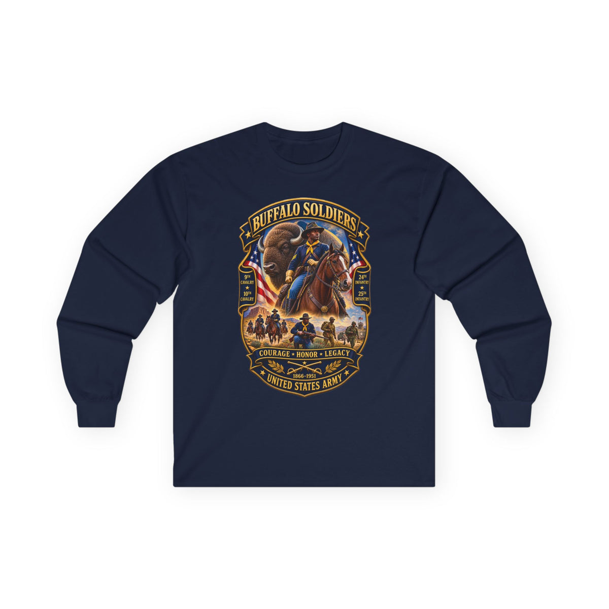 Unisex Ultra Cotton Long Sleeve Tee - Overall Buffalo Soldiers Tribute - 3D - Enhanced