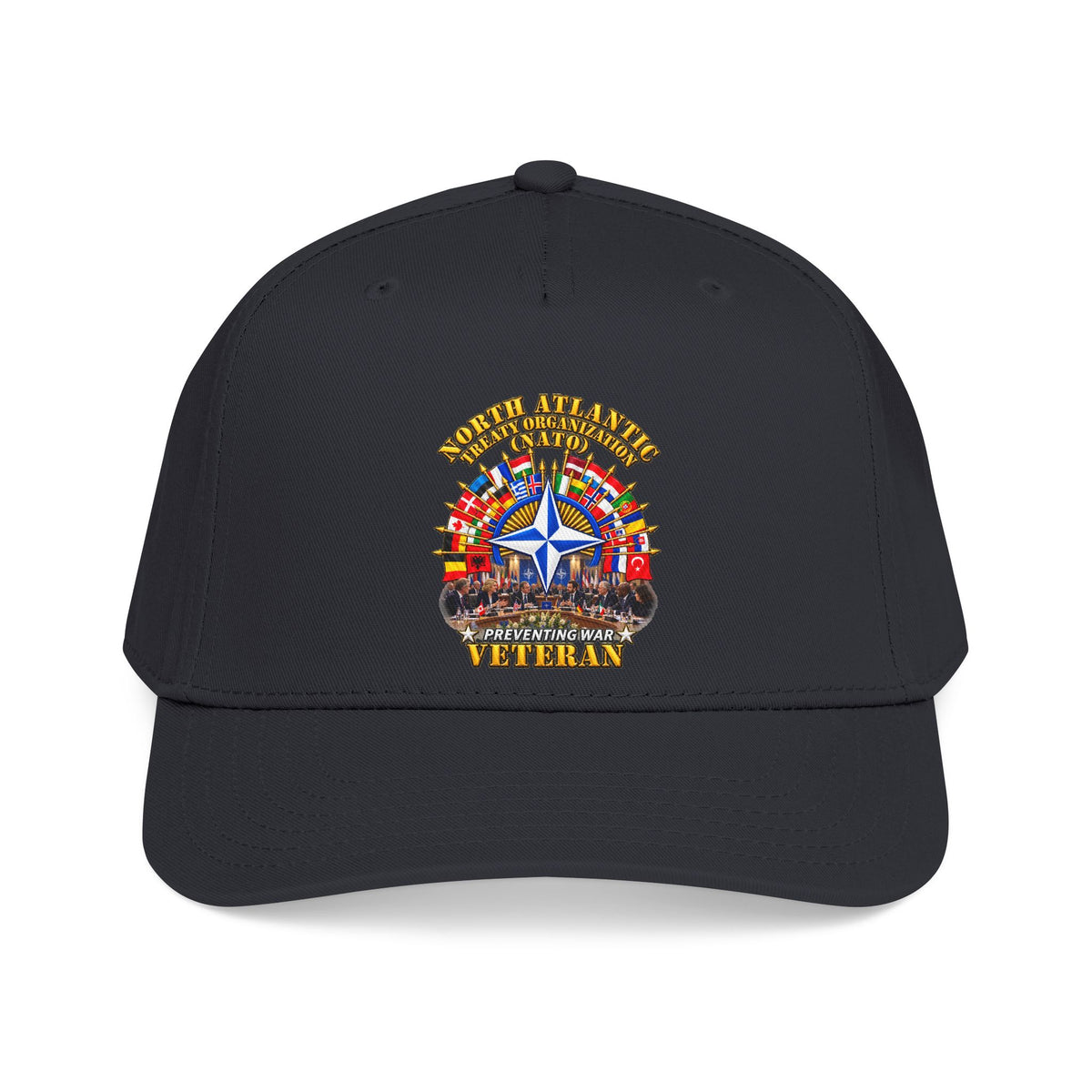 Mid Profile Baseball Cap - NATO - Polished NATO Veteran - with flags - Meeting Scene - 3D - Transparent