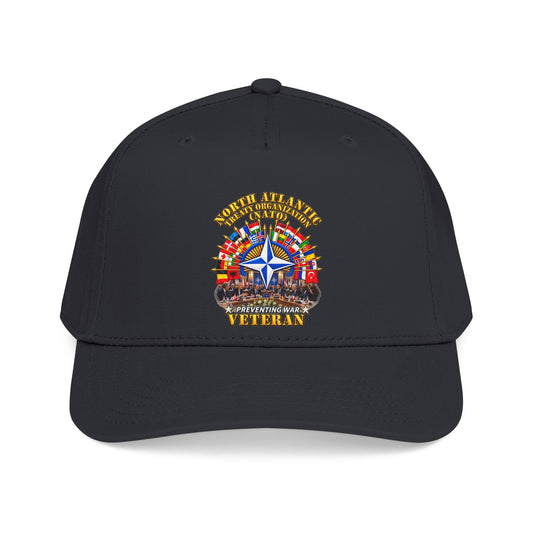Mid Profile Baseball Cap - NATO - Polished NATO Veteran - with flags - Meeting Scene - 3D - Transparent