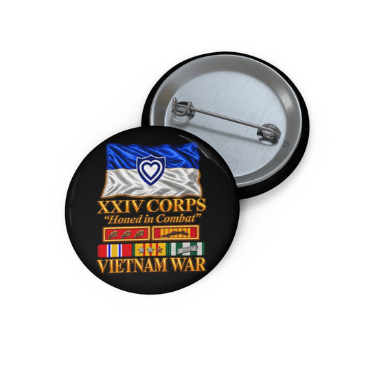 Custom Pin Buttons - Army - XXIV Corps Flag - Waving - Ribbons - Meritorious Awards - Vietnam War - 3D - Transparent
