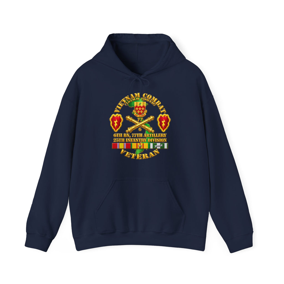 Hoodie — Army - Vietnam Combat Veteran w 6th Bn 77th Artillery DUI -25th Infantry Div - 3D - Transparent