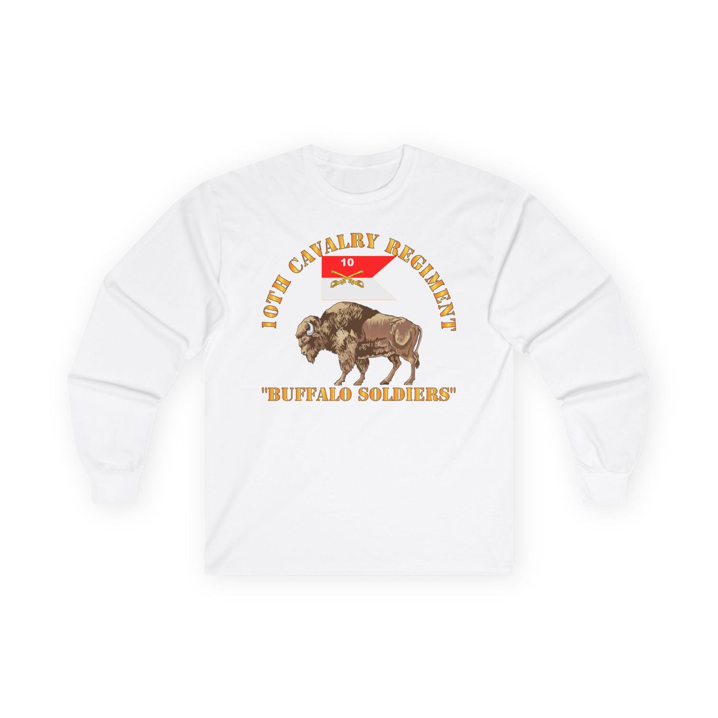 Long Sleeve Tee - Army - 10th Cavalry Regiment - Buffalo Soldiers w 10th Cav Guidon