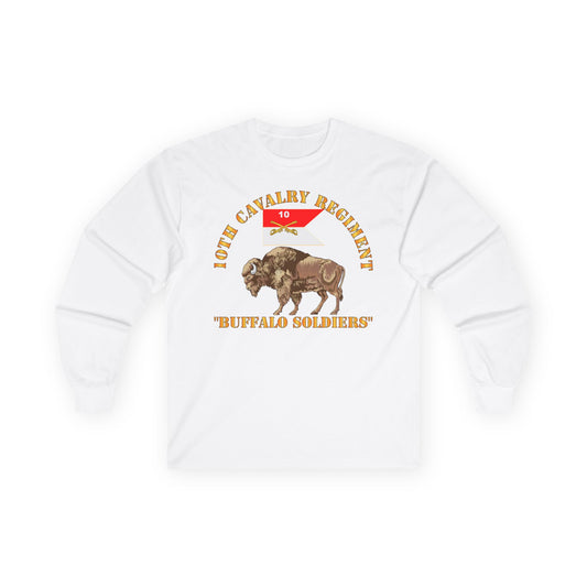Long Sleeve Tee - Army - 10th Cavalry Regiment - Buffalo Soldiers w 10th Cav Guidon