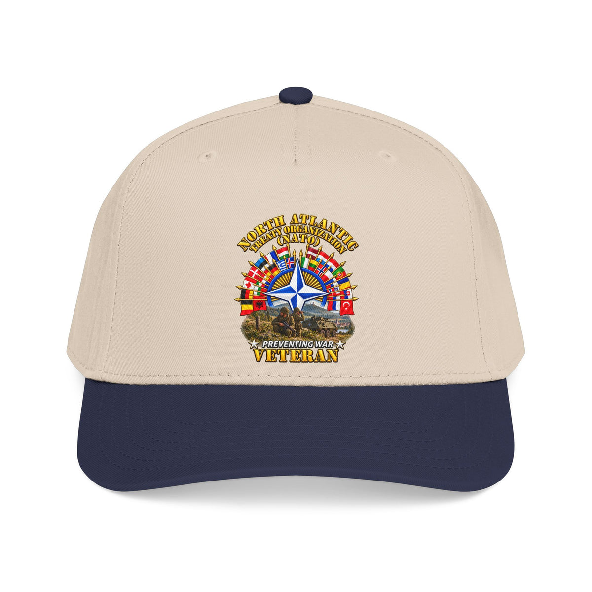 Mid Profile Baseball Cap - NATO - Polished NATO Veteran - with flags - Military Scene - 3D - Transparent